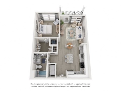 Floor plan for 1 bed, 1 bath, 701 sqft